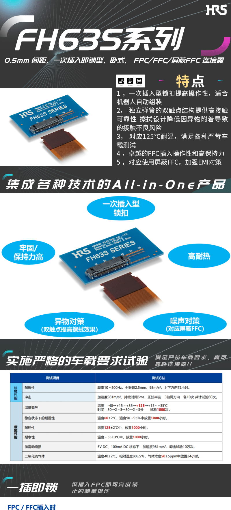 【產(chǎn)品推薦】一插即鎖，2觸點(diǎn)，支持125℃連接器-FH63S系列